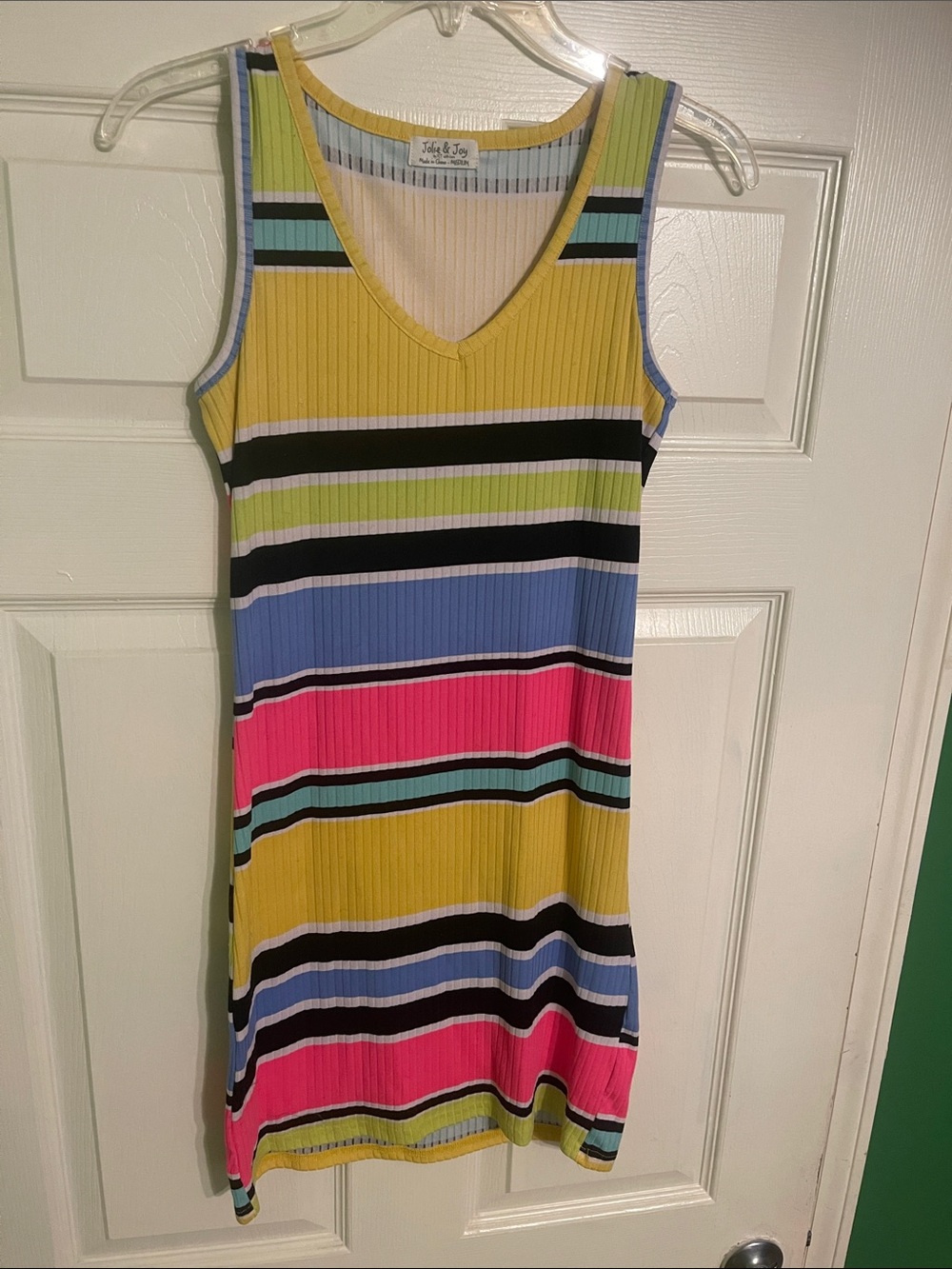 Justice Ribbed Sleeveless Stripe Dress in Yellow, Pink, Blue, Black